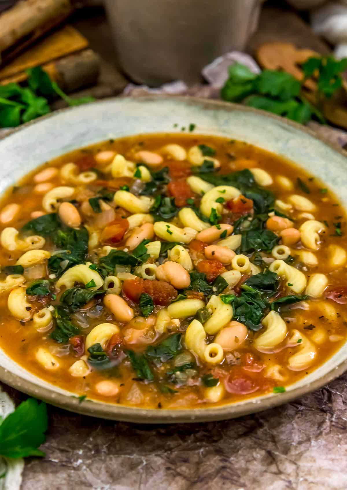 Close up of Easy Spinach White Bean Soup