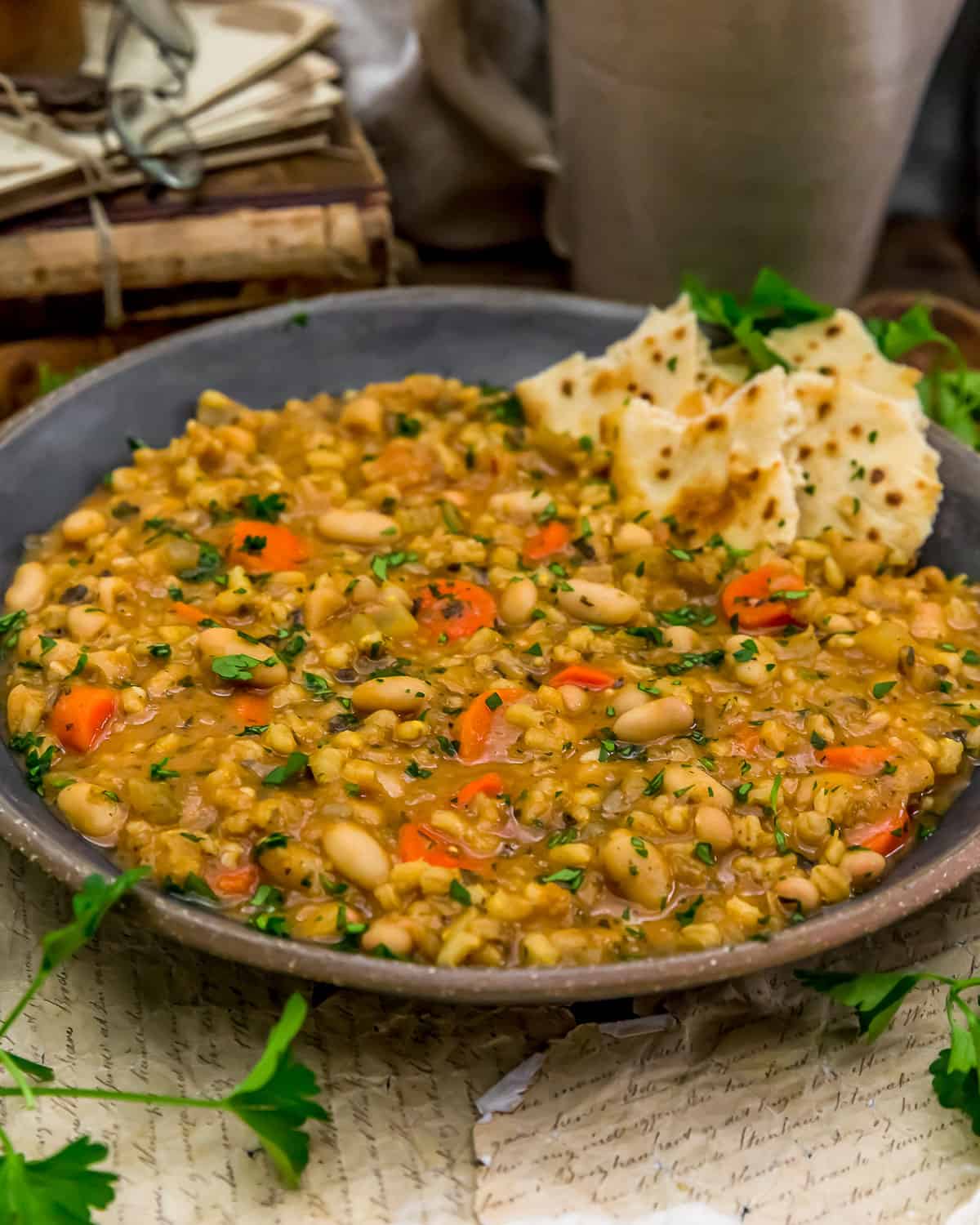 Mediterranean Bean and Barley Stew with bread