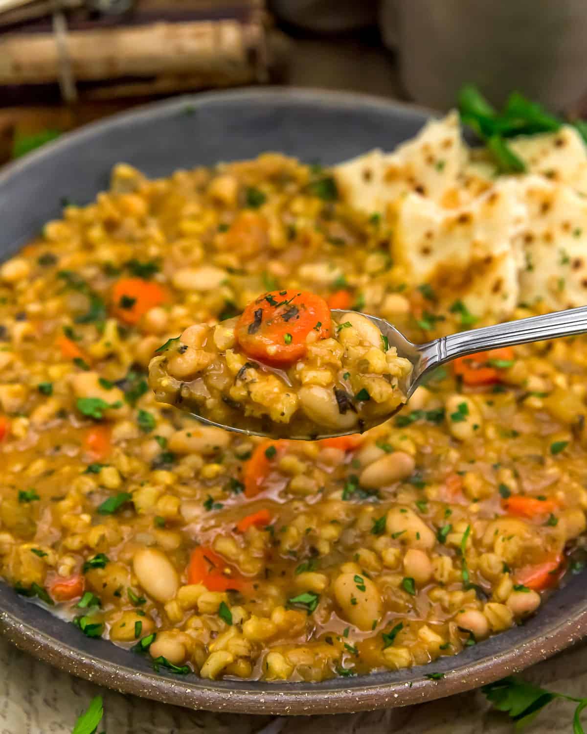 Spoonful of Mediterranean Bean and Barley Stew