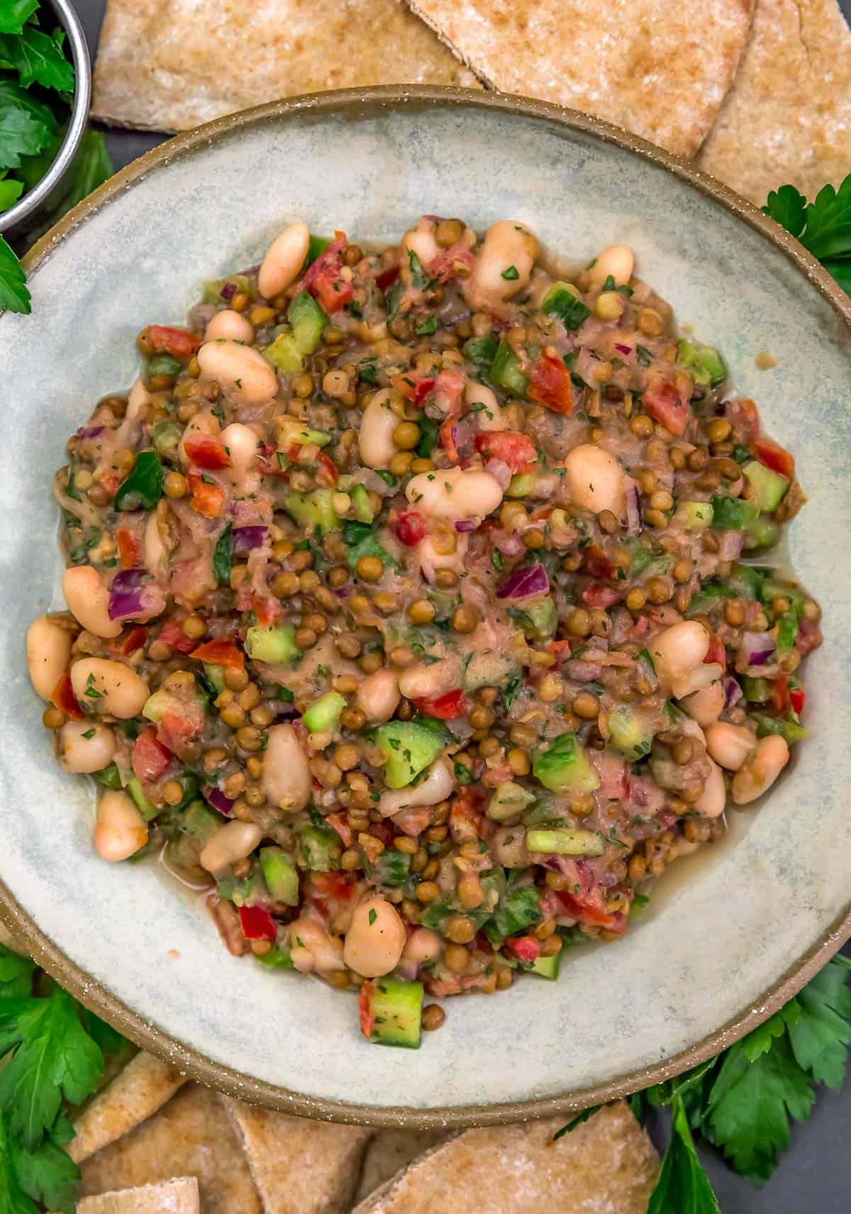 Bowl of Middle Eastern Lentil Bean Salad