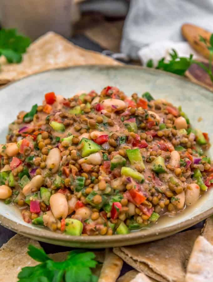 Close up of Middle Eastern Lentil Bean Salad