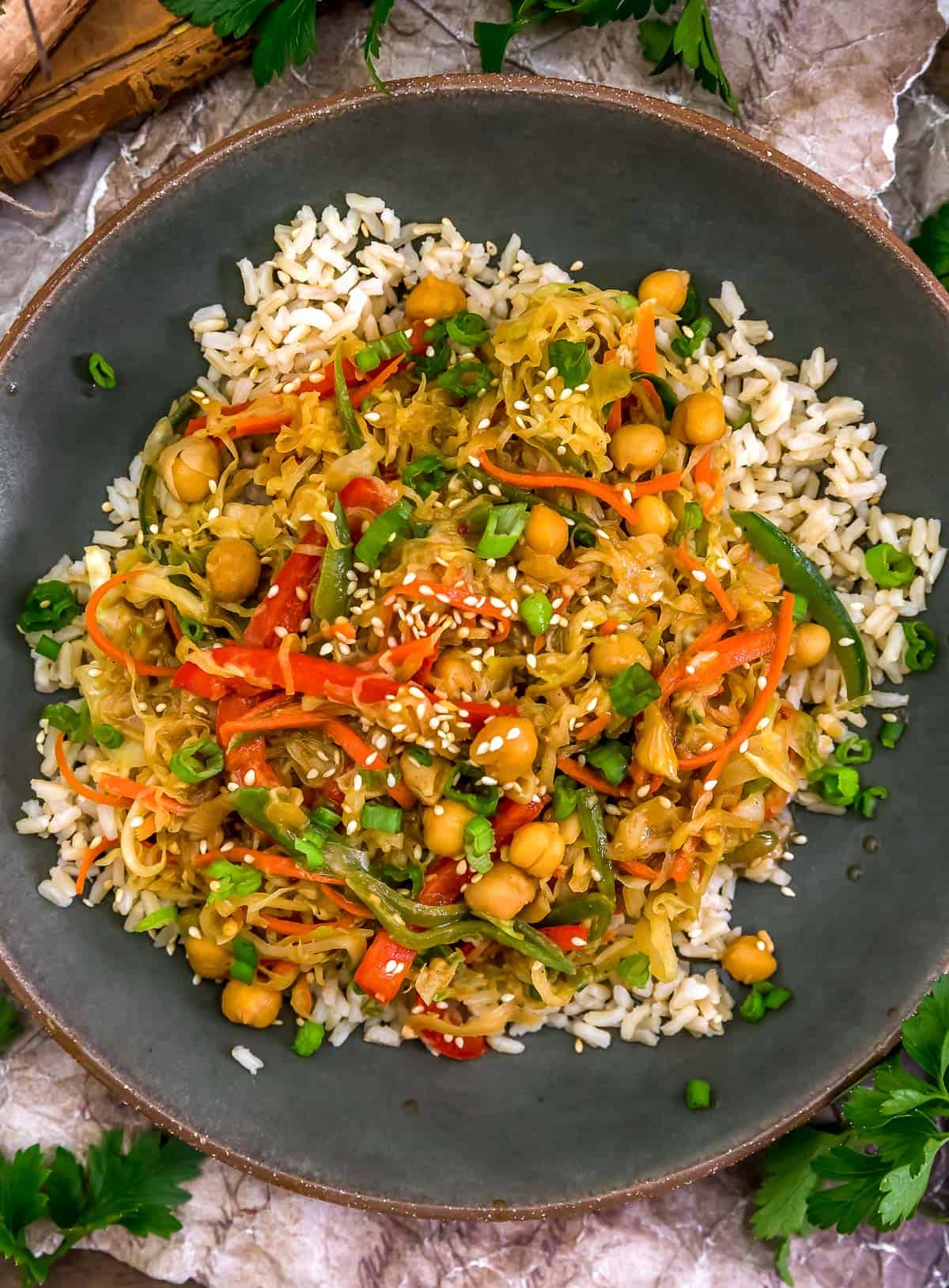 Plate of Szechuan Cabbage Chickpea Skillet