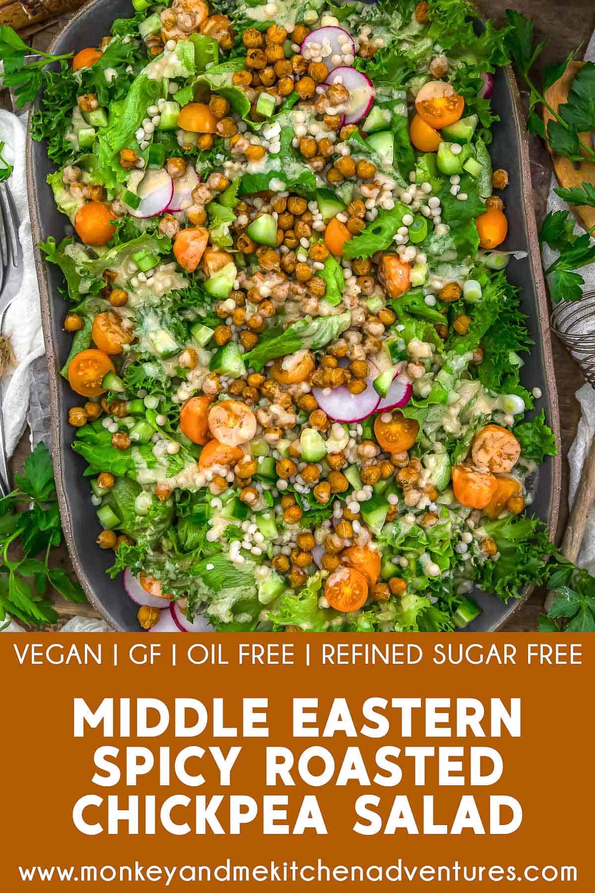 Middle Eastern Spicy Roasted Chickpea Salad with text description