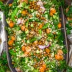 Large platter of Middle Eastern Spicy Roasted Chickpea Salad