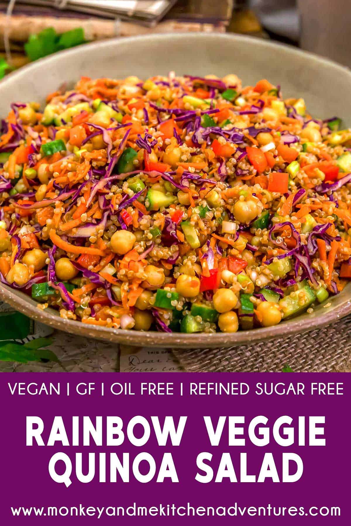 Rainbow Veggie Quinoa Salad with text description