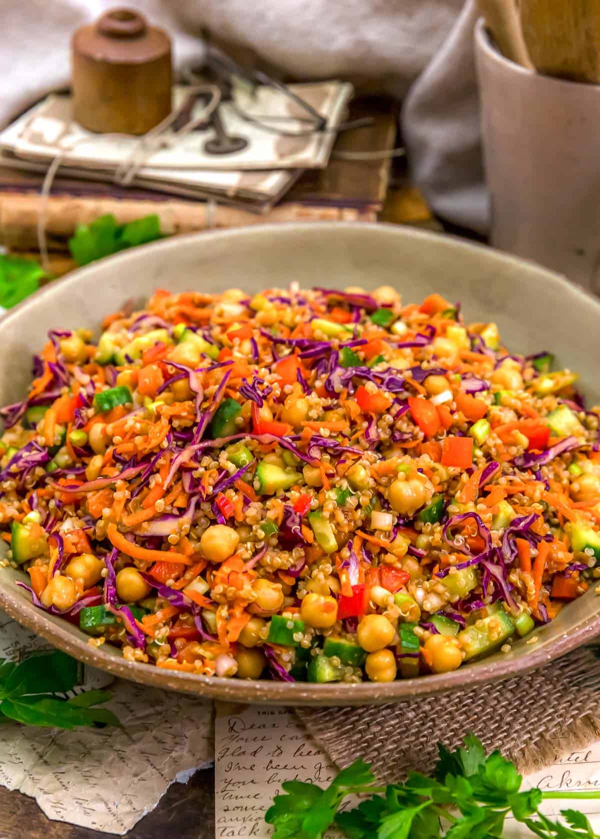 Close up of Rainbow Veggie Quinoa Salad