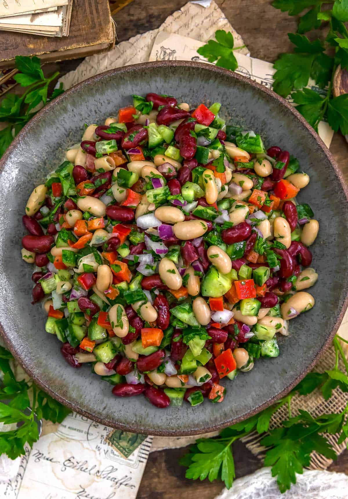 Bowl of Oil Free Sherry Garden Bean Salad