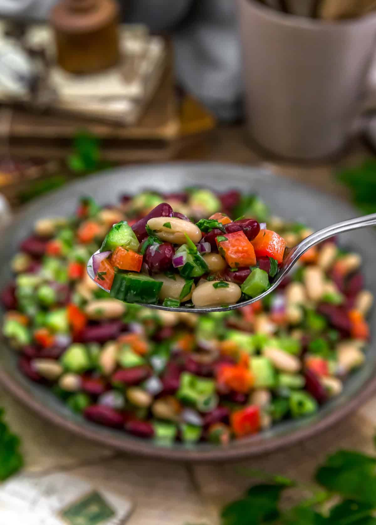 Spoonful of Oil Free Sherry Garden Bean Salad
