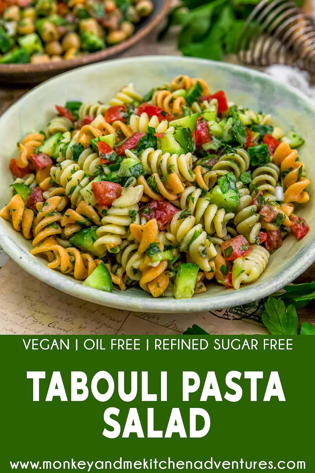 Oil Free Tabouli Pasta Salad with text description