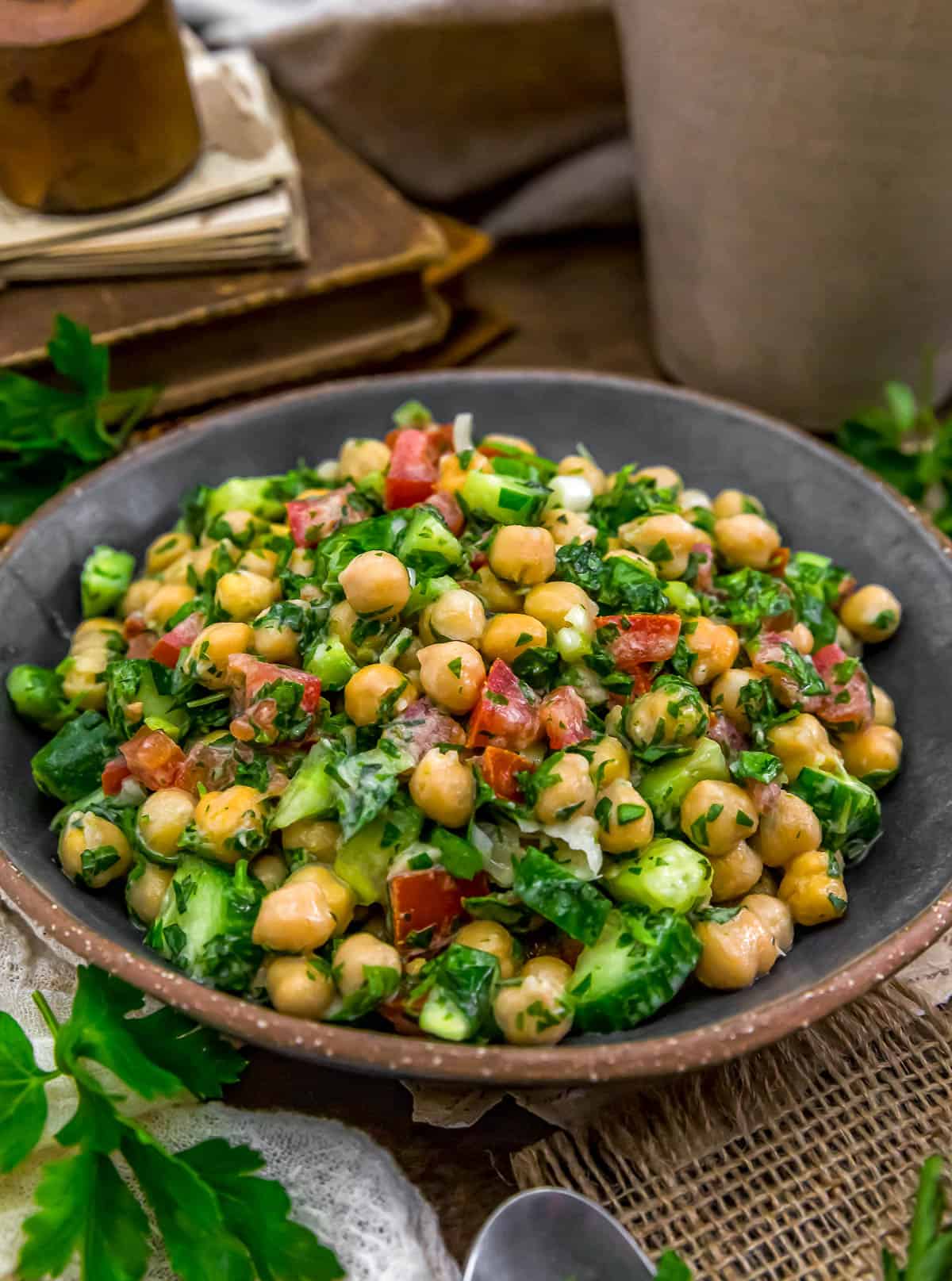 Oil Free Tabouli Pasta Salad with chickpeas
