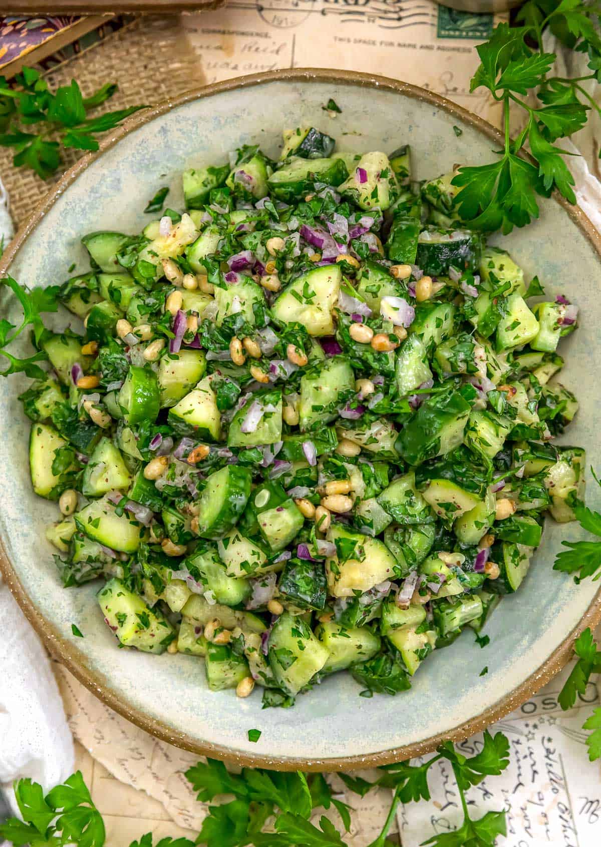 Bowl of Zucchini Cucumber Mint Salad