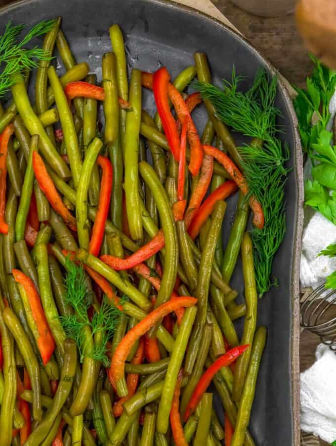 Close up of Dilly Green Bean Salad
