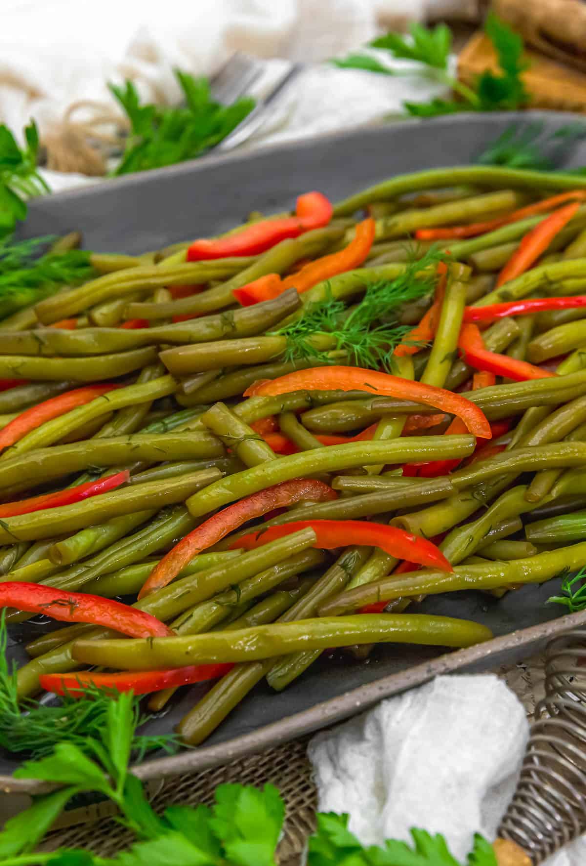 Close up of Dilly Green Bean Salad