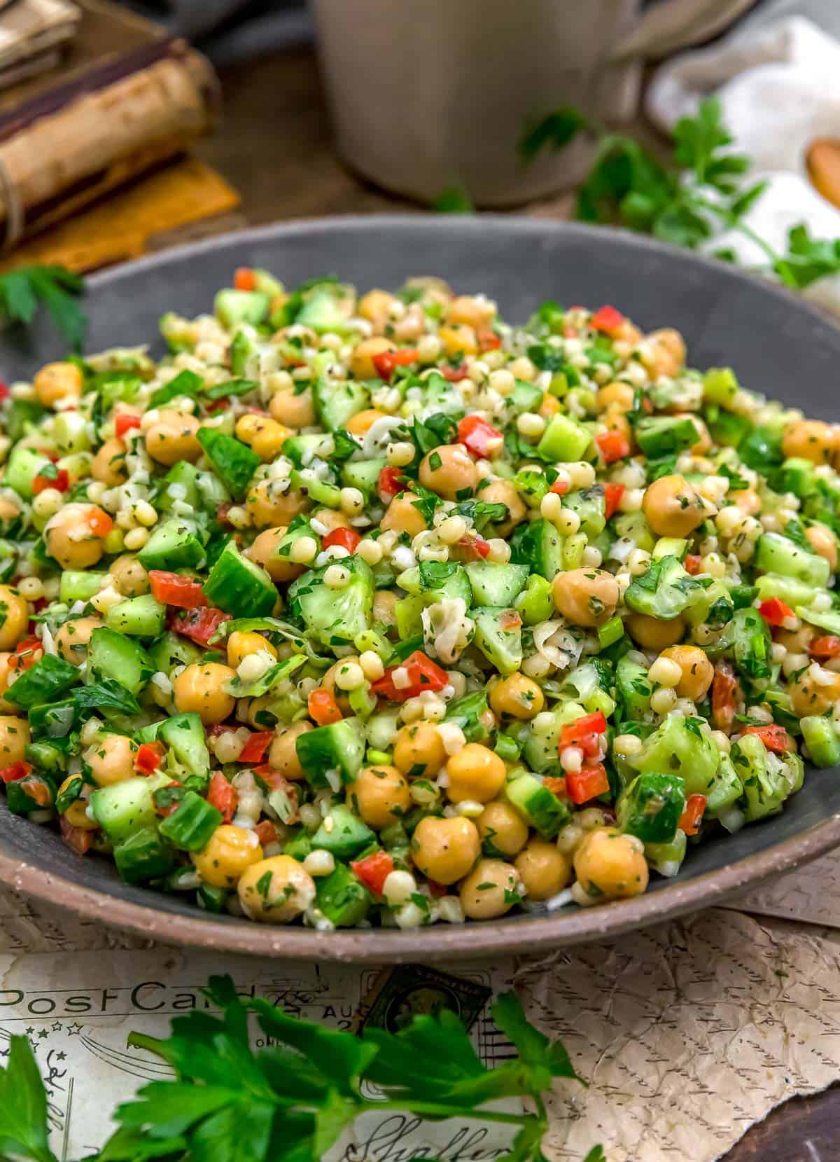 Close up of Easy Zaatar Couscous Salad