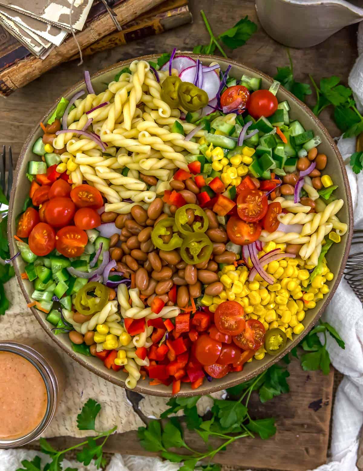 Salad with a side of Oil-Free Simple Southwestern Hummus Dressing