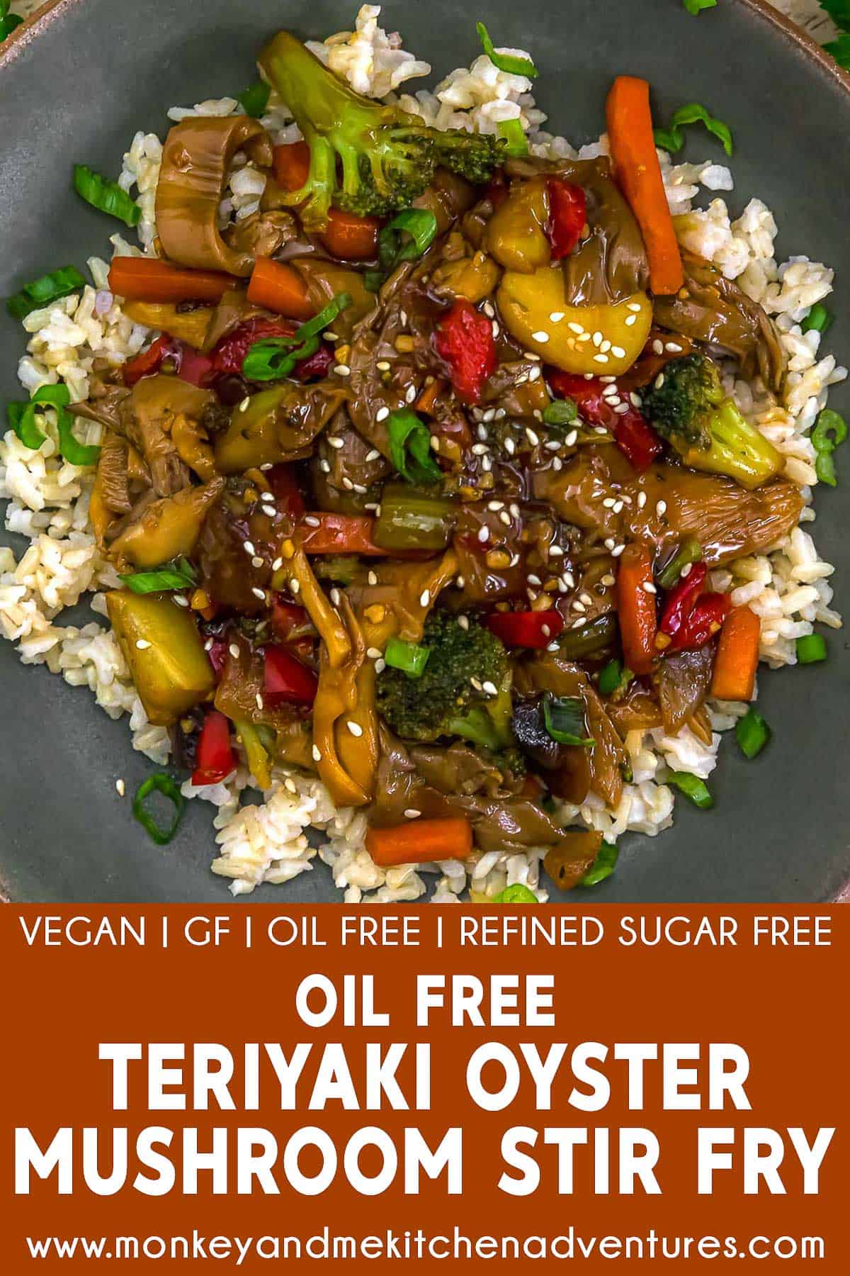 Oil Free Teriyaki Oyster Mushroom Stir Fry with text description