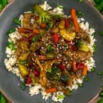 Oil Free Teriyaki Oyster Mushroom Stir Fry over rice