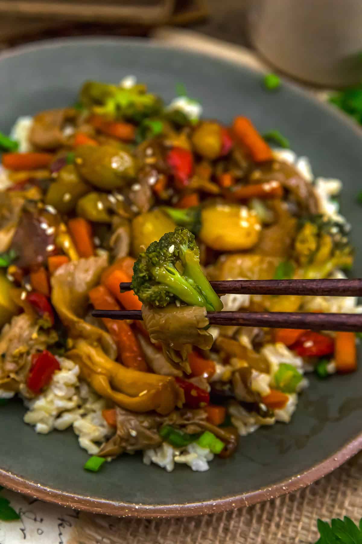 Eating Oil Free Teriyaki Oyster Mushroom Stir Fry