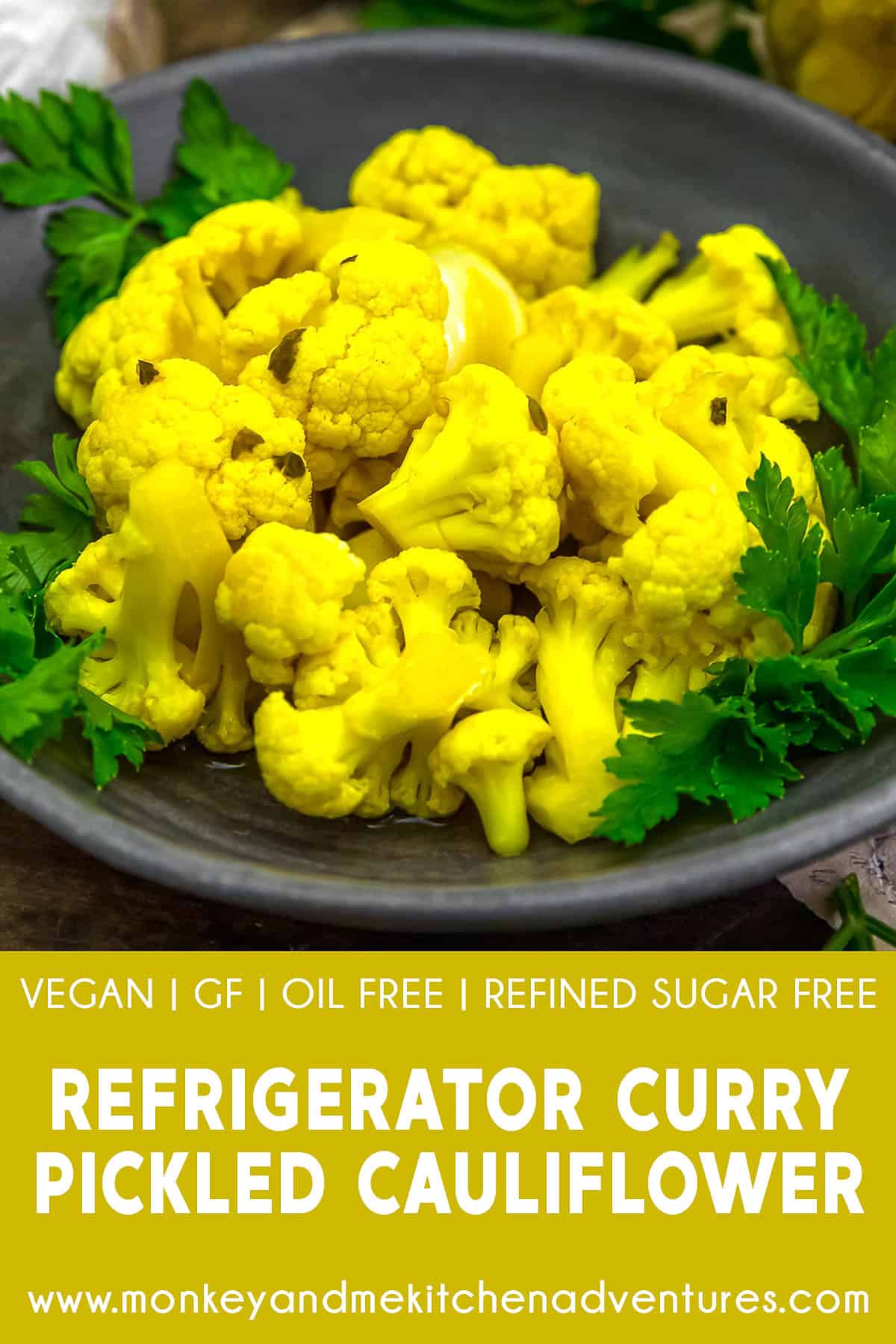 Refrigerator Curry Pickled Cauliflower with text description