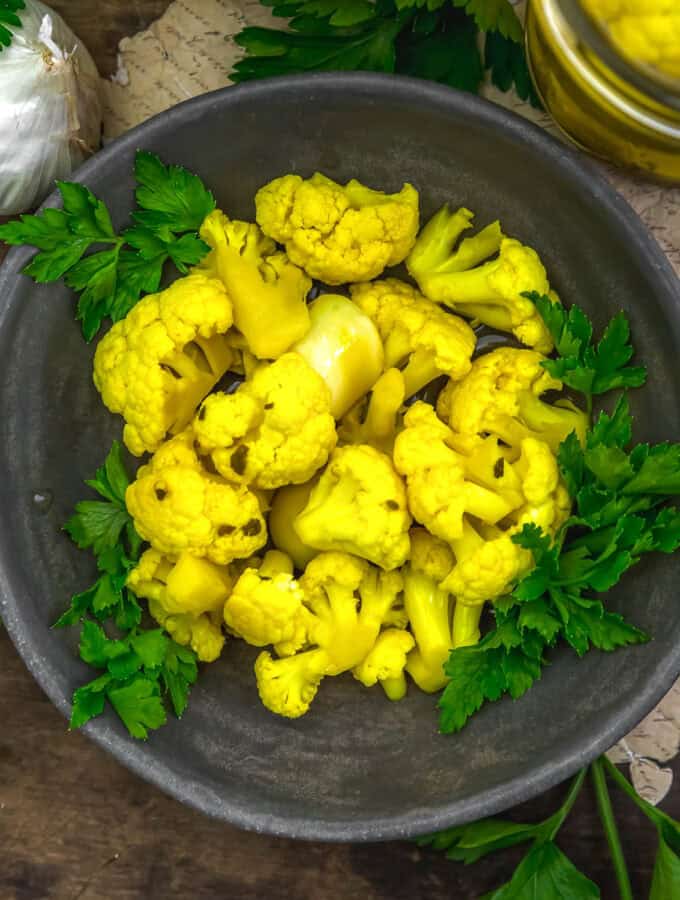 Bowl of Refrigerator Curry Pickled Cauliflower