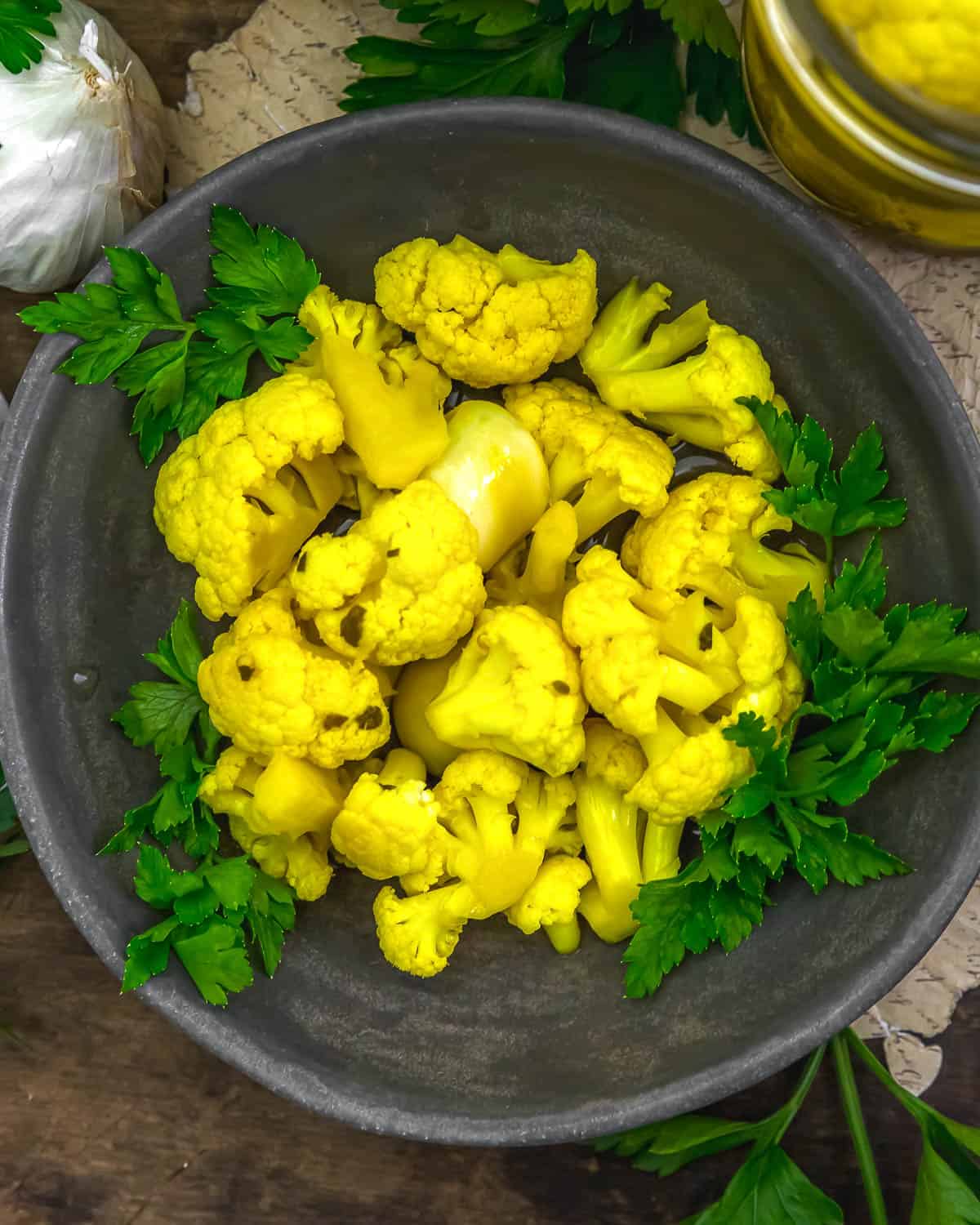 Bowl of Refrigerator Curry Pickled Cauliflower