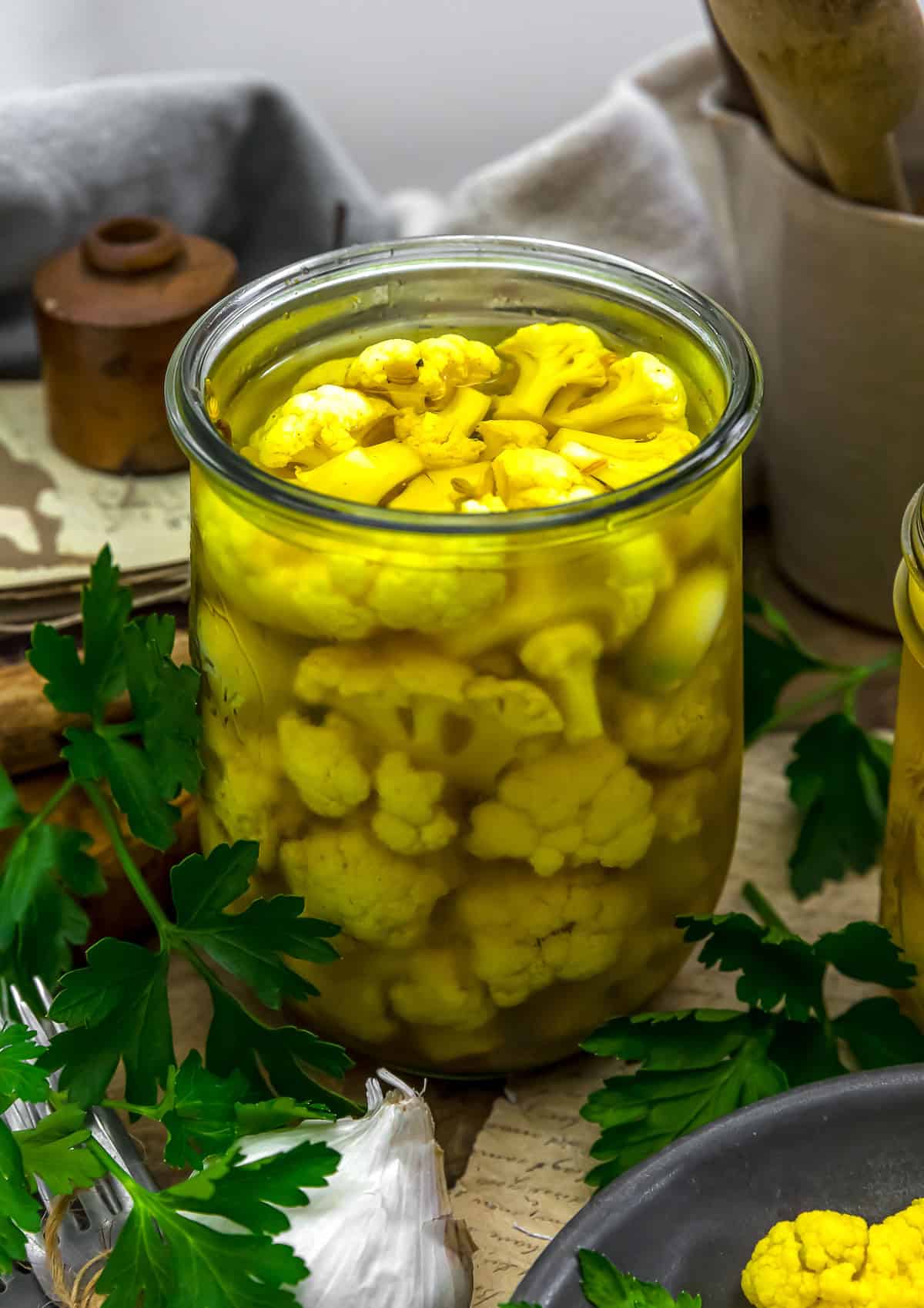 Jar of Refrigerator Curry Pickled Cauliflower