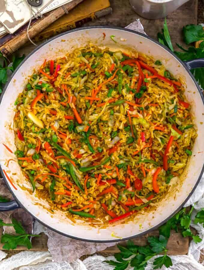 Skillet of Teriyaki Cabbage Rice Stir Fry