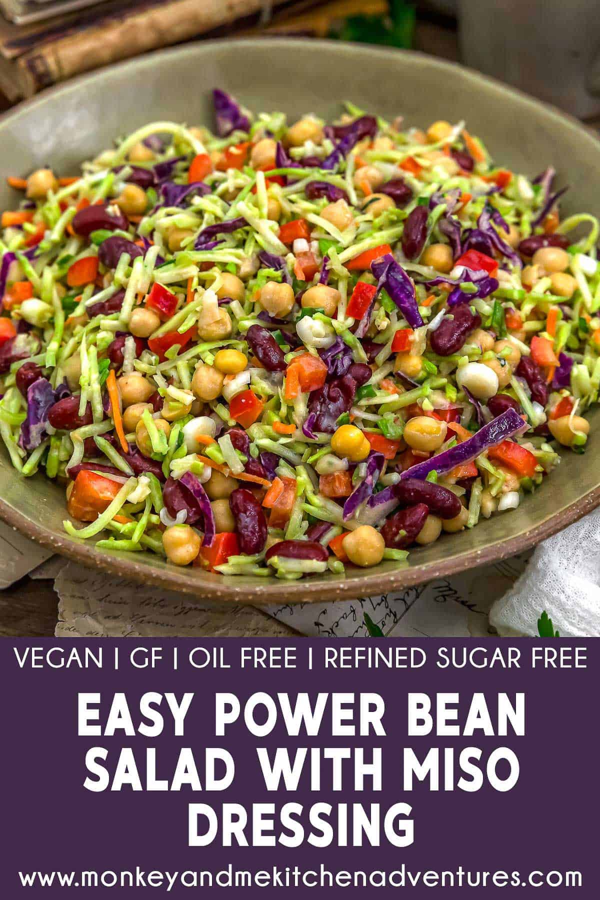 Easy Power Bean Salad with Miso Dressing with text description