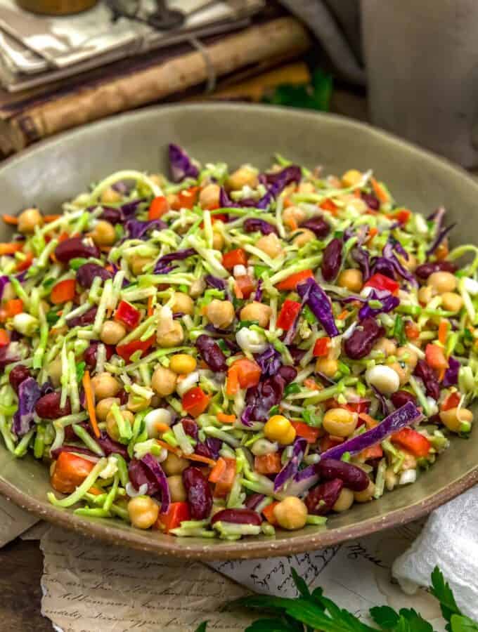 Close up of Easy Power Bean Salad with Miso Dressing