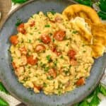 Plate of Easy Vegan Garlic Parmesan White Bean Skillet