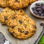 Close up of Vegan Chewy Almond Oat Chocolate Chip Cookies