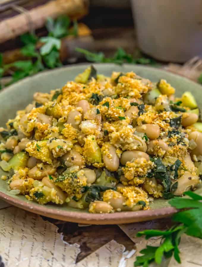 Vegan Lemon Parmesan Zucchini Bean Skillet