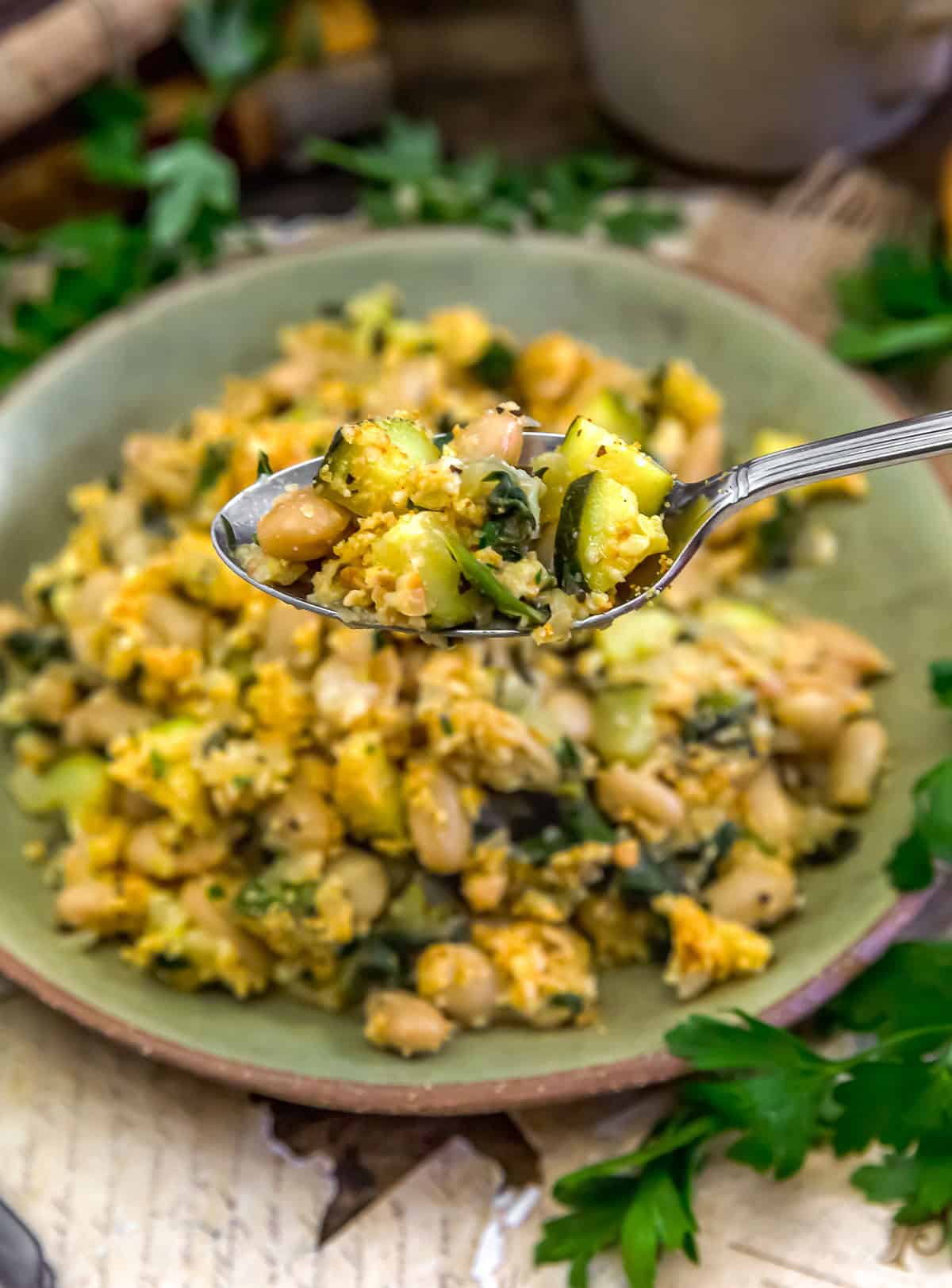 Vegan Lemon Parmesan Zucchini Bean Skillet