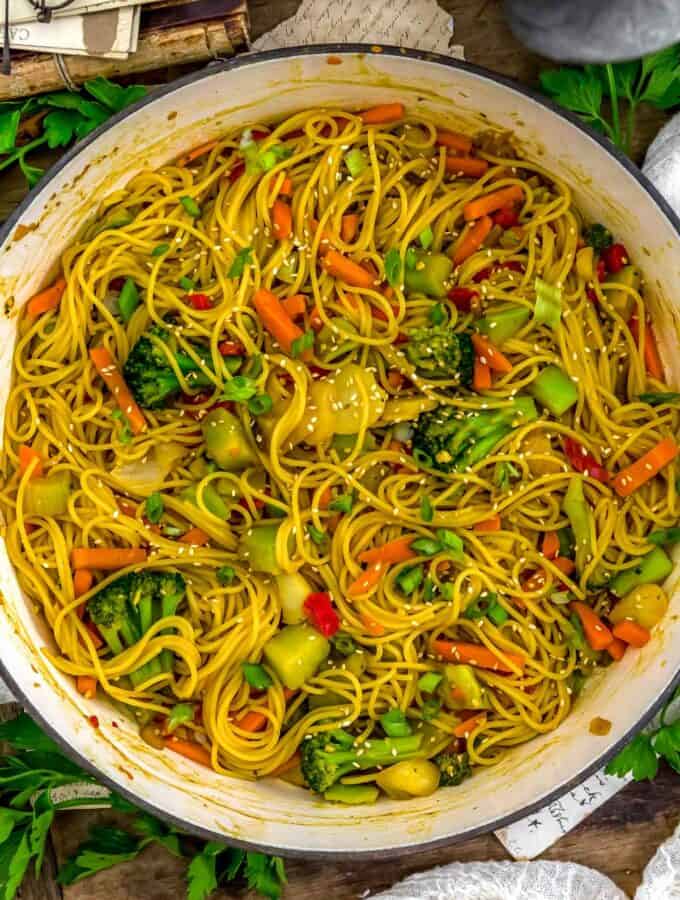 Skillet of Veggie Singapore Noodles