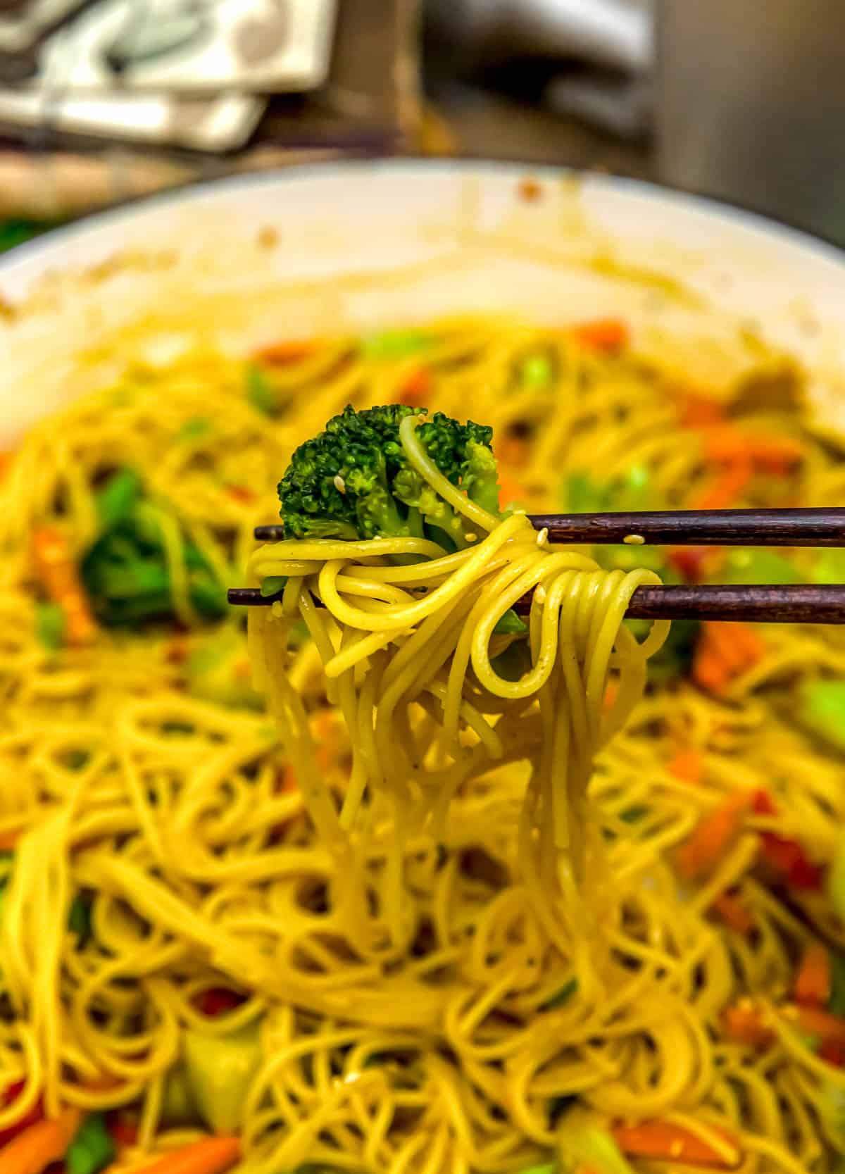 Chopsticks with Veggie Singapore Noodles