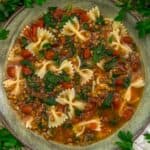 Bowl of Easy Italian Lentil Kale Pasta Soup