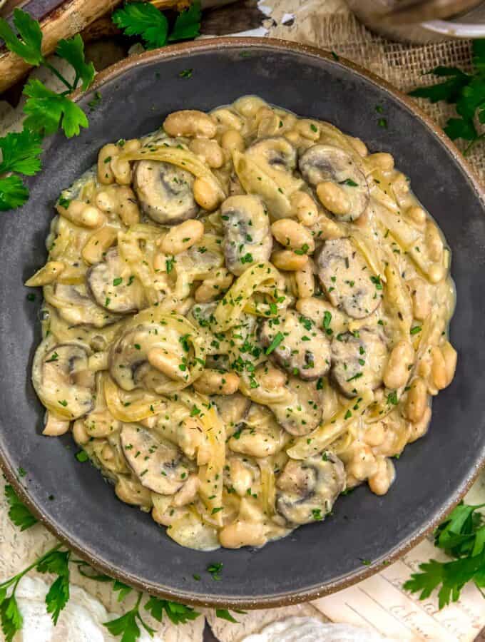 Bowl of French Onion White Bean Skillet