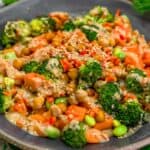 Close up of Roasted Veggie Bowl with Sesame Miso Dressing