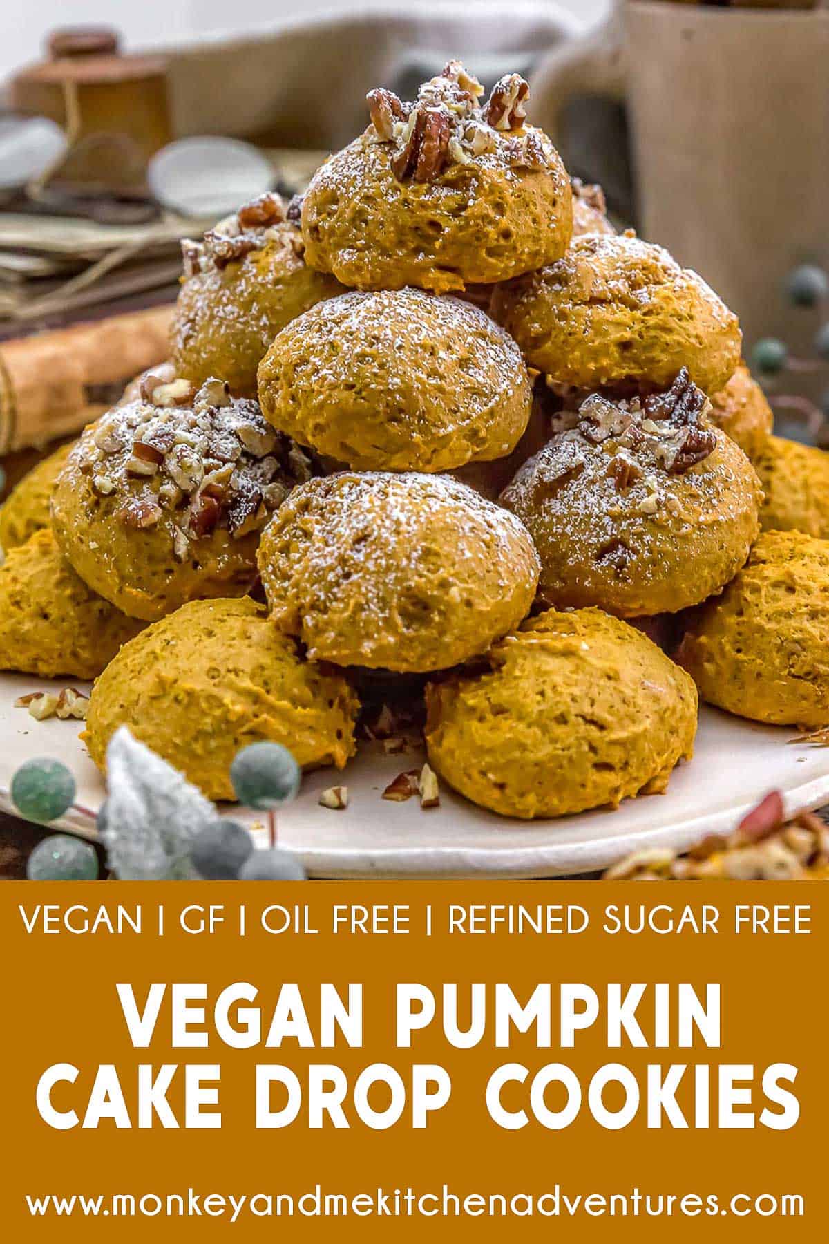 Vegan Pumpkin Cake Drop Cookies with text description