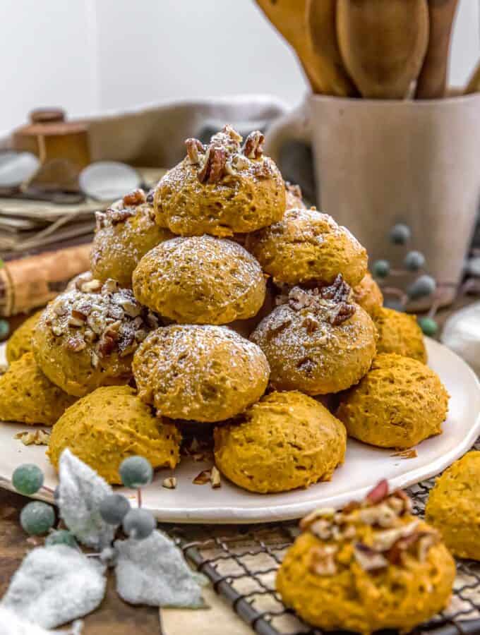 Pile of Vegan Pumpkin Cake Drop Cookies