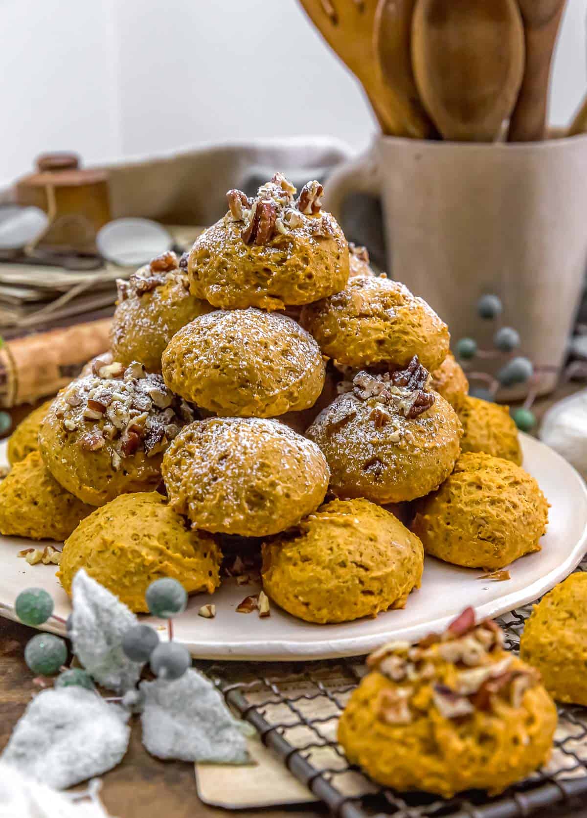 Pile of Vegan Pumpkin Cake Drop Cookies