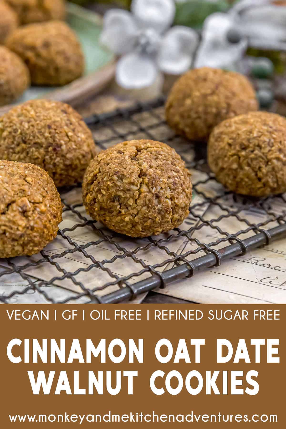 Cinnamon Oat Date Walnut Cookies with text description