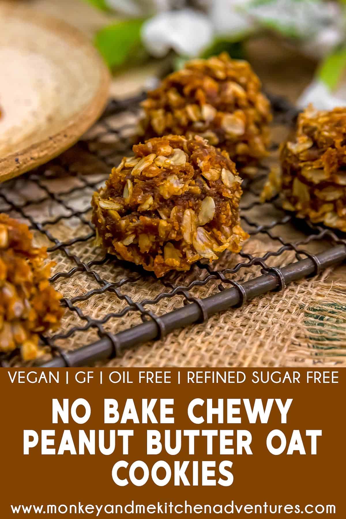 No Bake Chewy Peanut Butter Oat Cookies with text description