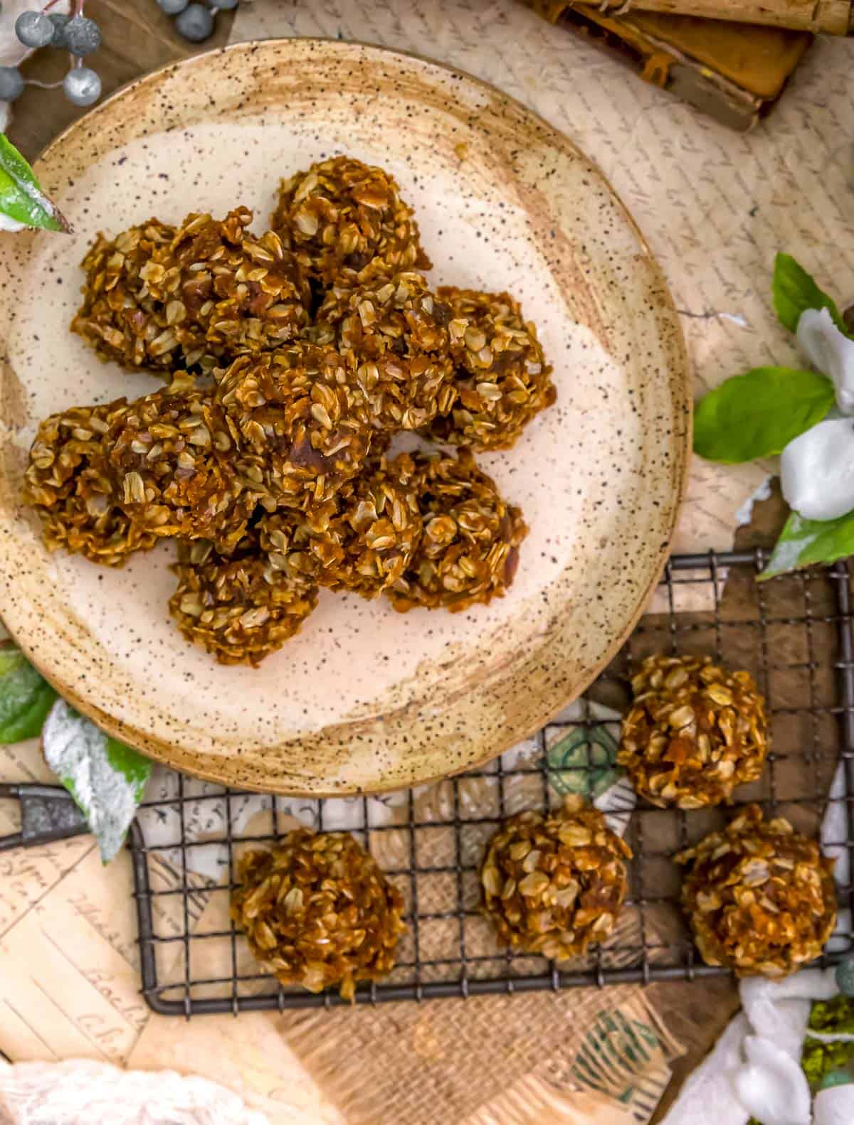 Plate of No Bake Chewy Peanut Butter Oat Cookies