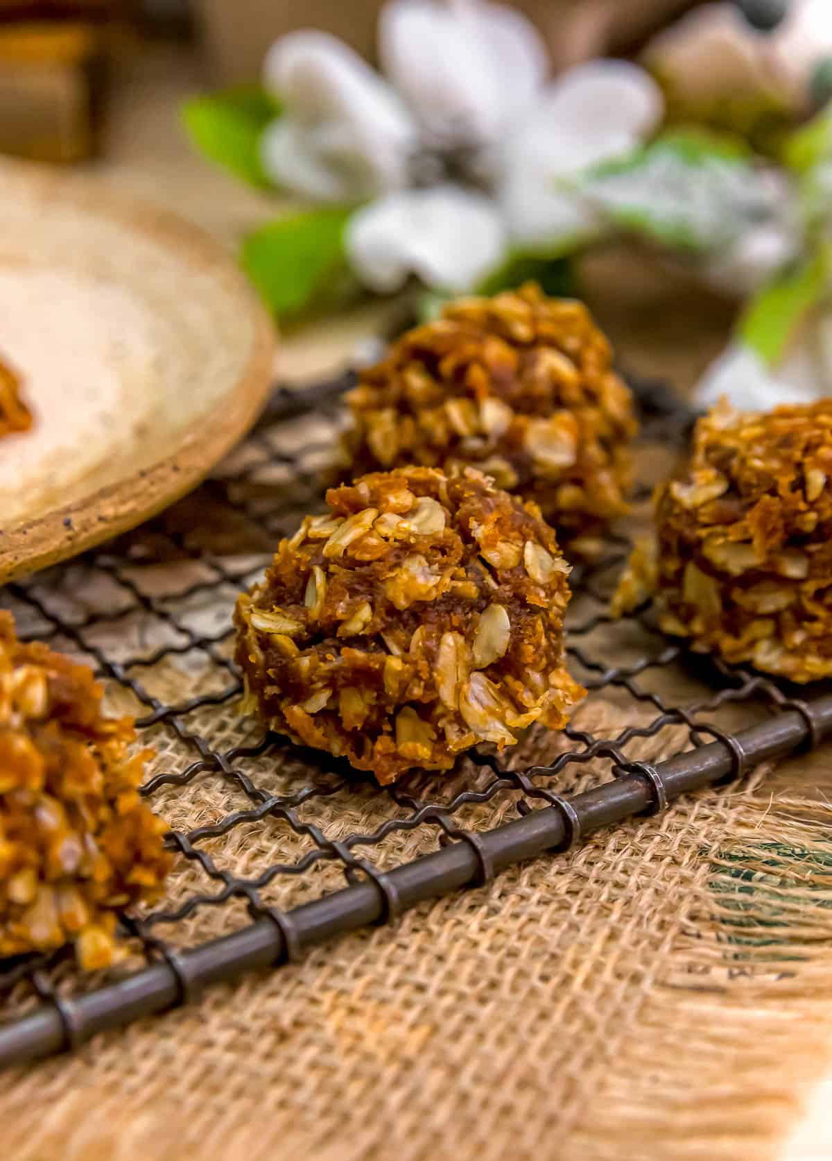 No Bake Chewy Peanut Butter Oat Cookies on a rack