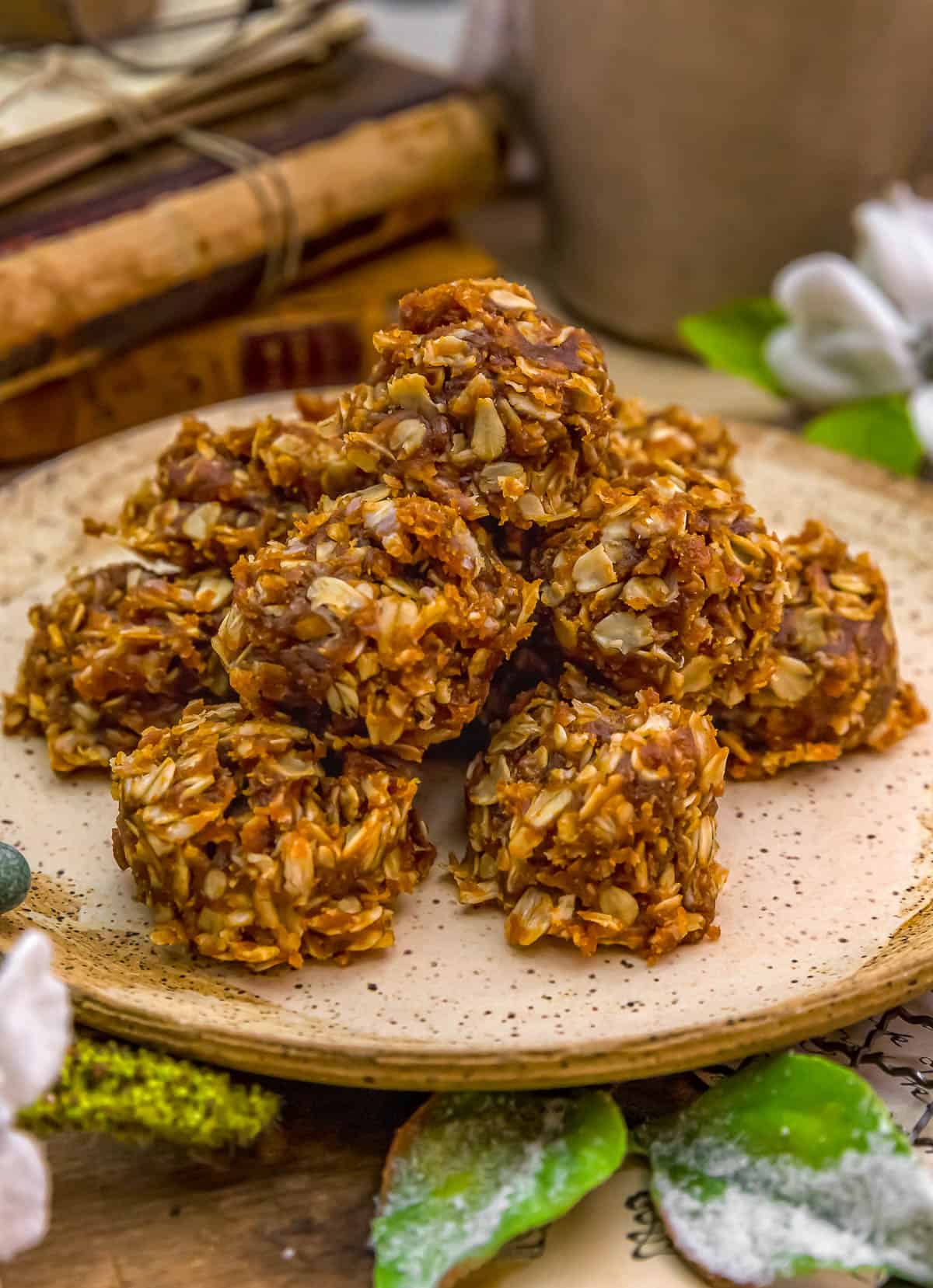 Close up of No Bake Chewy Peanut Butter Oat Cookies