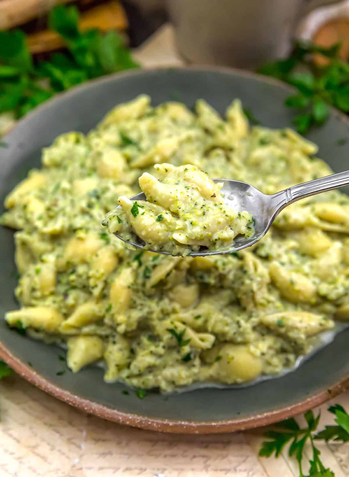 Spoonful of Vegan Creamy Broccoli Pasta Skillet