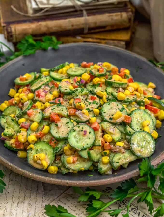 Close up of Vegan Creamy Mexican Cucumber Salad