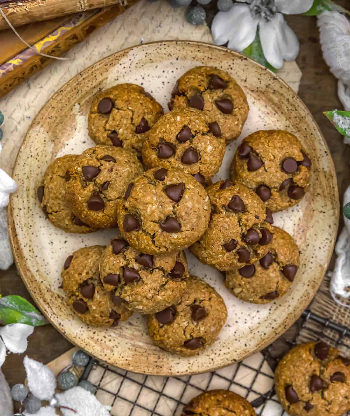 Plate of Vegan Oat Coconut Chocolate Chip Cookies