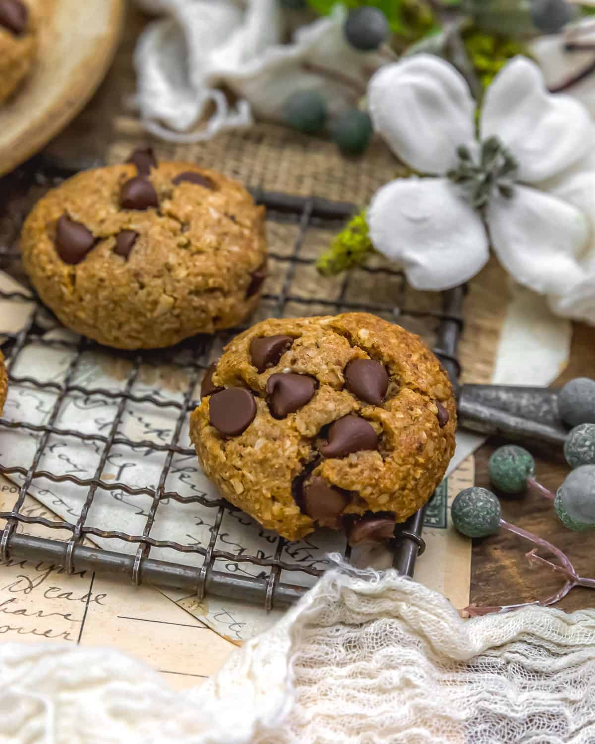 Close up of Vegan Oat Coconut Chocolate Chip Cookies